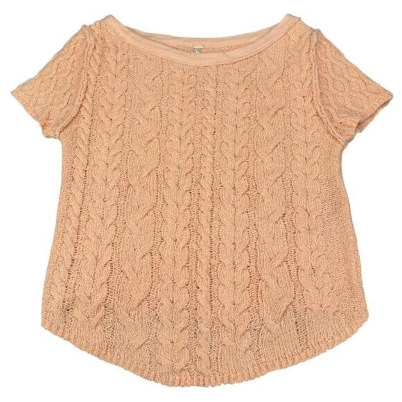 NWT FREE PEOPLE Baby Cable Tee In Peach Size Medium - Picture 4 of 7